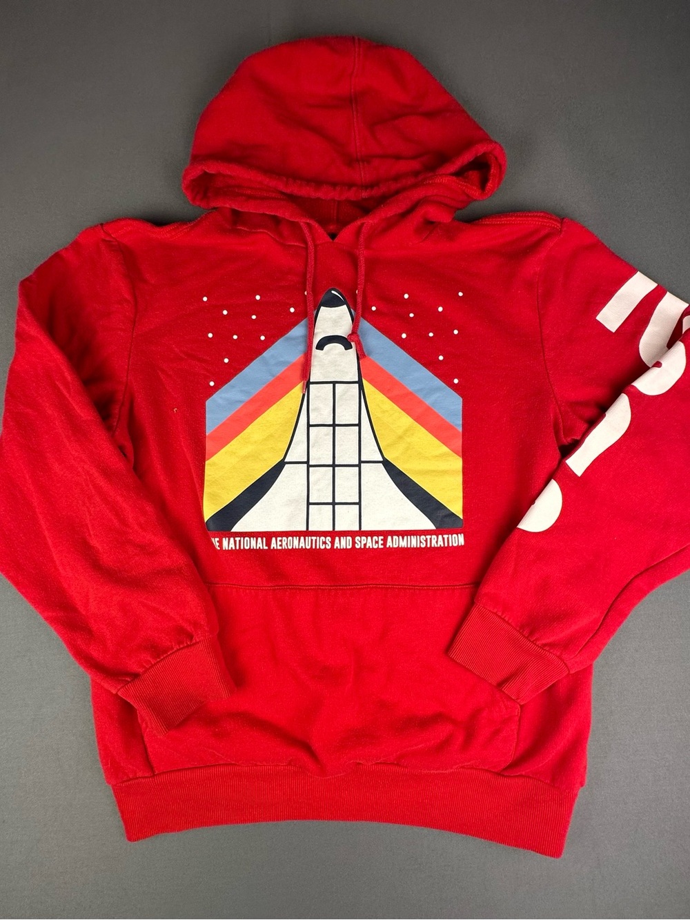 NASA Retro Space Shuttle Red Graphic Hoodie Pullover Medium